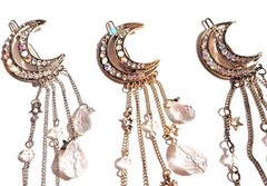 CRESCENT MOON HAIR CLIP chains charms wiccan crystal stars beads pin barrette 5Z