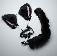 Black Pink White Cute Ear With Bell Bows Cat Ears BDSM Pet Play Set Cosplay