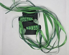 2 Ribbon Hair Barrettes Green w/ Green Leaf Charms Handmade 80s Style All Ages