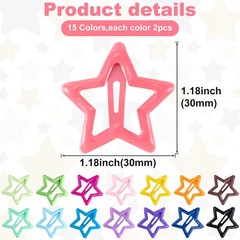 30 Pcs Multicolor Star Hair Clips, 1.18″/3Cm Metal Snap Hair Clips, Cute Stars C
