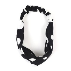 Nollia Ladies Criss Cross Elastic Stretch Headband Black W White Big Polka Dots