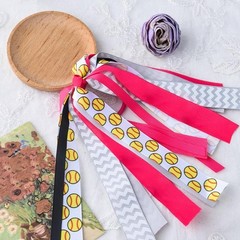 Softball Hair Ties with Ribbons Pink Hair Accessories for Women Softball Ribb…