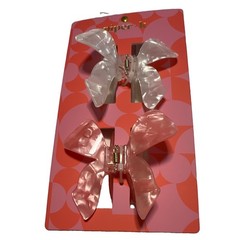 Piper K Bow Claw Hair Clips Set of 2 Pink & Clear Solid Plastic