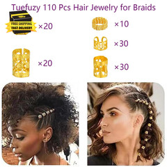 110 Pcs Gold Hair Jewelry for Braids and Dreadlocks – Metal Rings, Cuffs, Clips