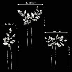6 PCS Silver Leaf Bride Hair Pins Crystal Rhinestone Bridal Wedding Clips