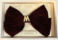 Handmade Velvet Hair Bow, Initial Letter M, Burgundy