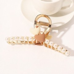 Women Faux Pearl Flower Big Metal Hair Claws Barrettes Korean Style Shark Clip