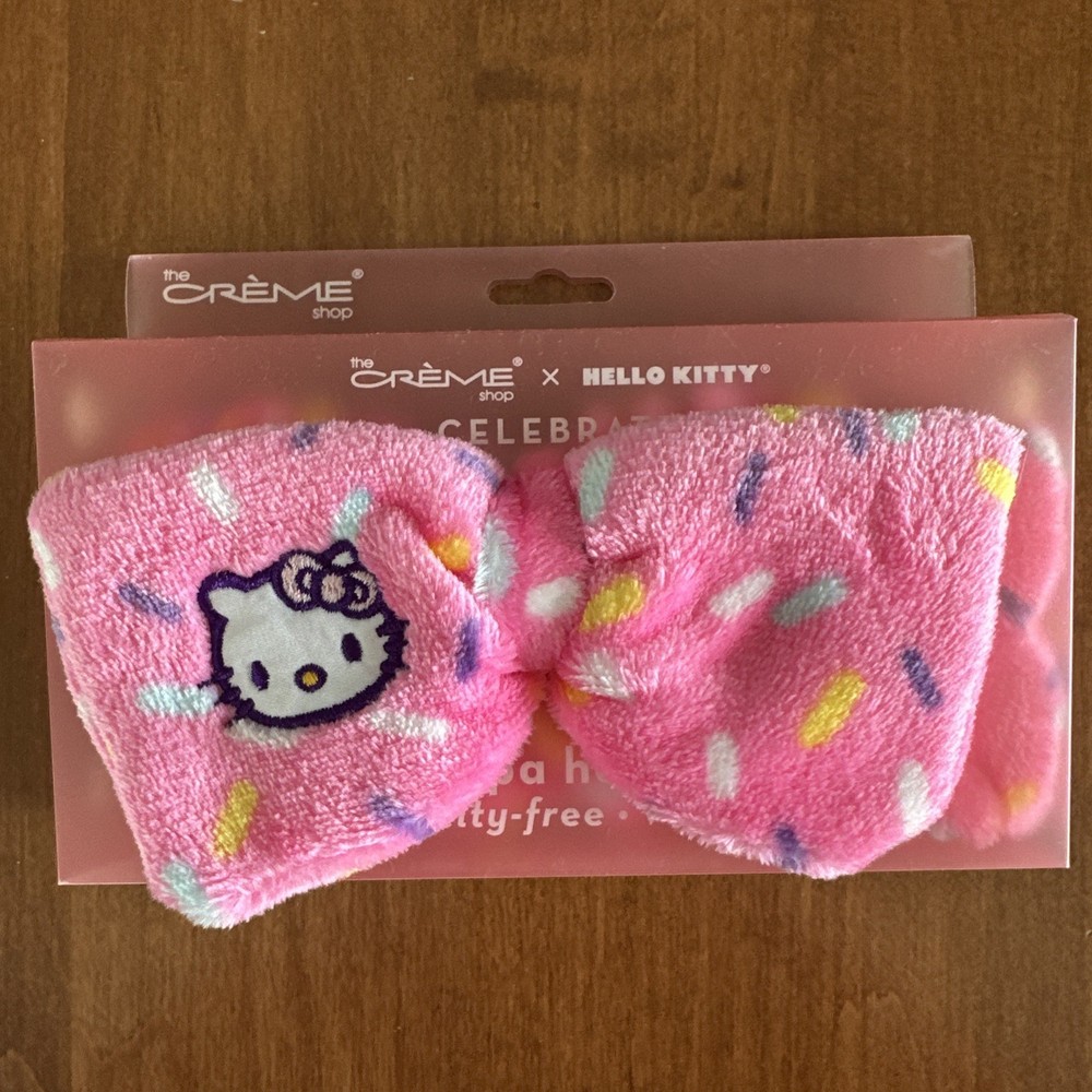 New Creme Shop Hello Kitty Celebrate Plush Spa Headband Hot Pink Sprinkle Design