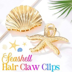 Fashey Seashell Hair Claw Clips Gold Metal 1 Count (Pack of 2),