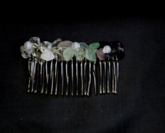 HAIR CLIP COMB CLIP SEA GLASS AVENTURNE AMETHYST CLEAR QUARTZ PEARL HAND MADE