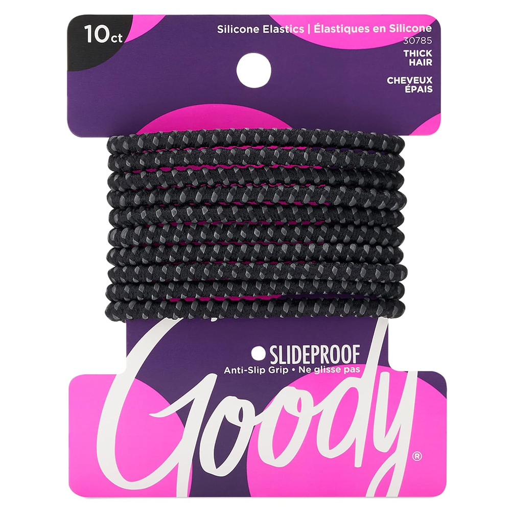 Goody Slide Proof Stayput Black Hair Elastics, 4 mm, 10 Count