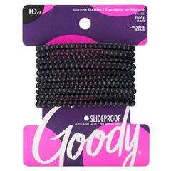 Goody Slide Proof Stayput Black Hair Elastics, 4 mm, 10 Count