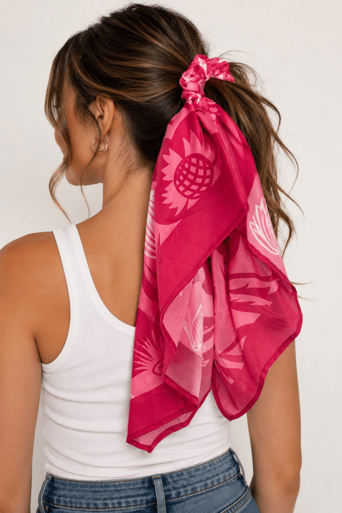 A New Day Pink Floral Twister Scarf Set Hair Tie Scrunchie NWT