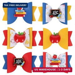 Whaline 6Pcs Back to School Bow Hair Clips Apples Book Blackboard Hair Bow Barre