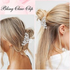 Vovii Rhinestone Hair Claw Clips Bling 1 Count (Pack of 1), sliver