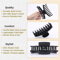 Black Hair Clips for Women -8 Pack 4.3 Inch Large Matte Banana Claw Clips for Wo