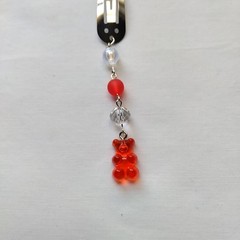 Red Orange Bear Hair Clip Barrette Bead Linear Dangle Handmade Accessory