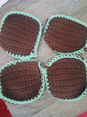 A Bundle Of Four New Crochet Brown Coasters 3.5×3.5 Acrylic And Handmade