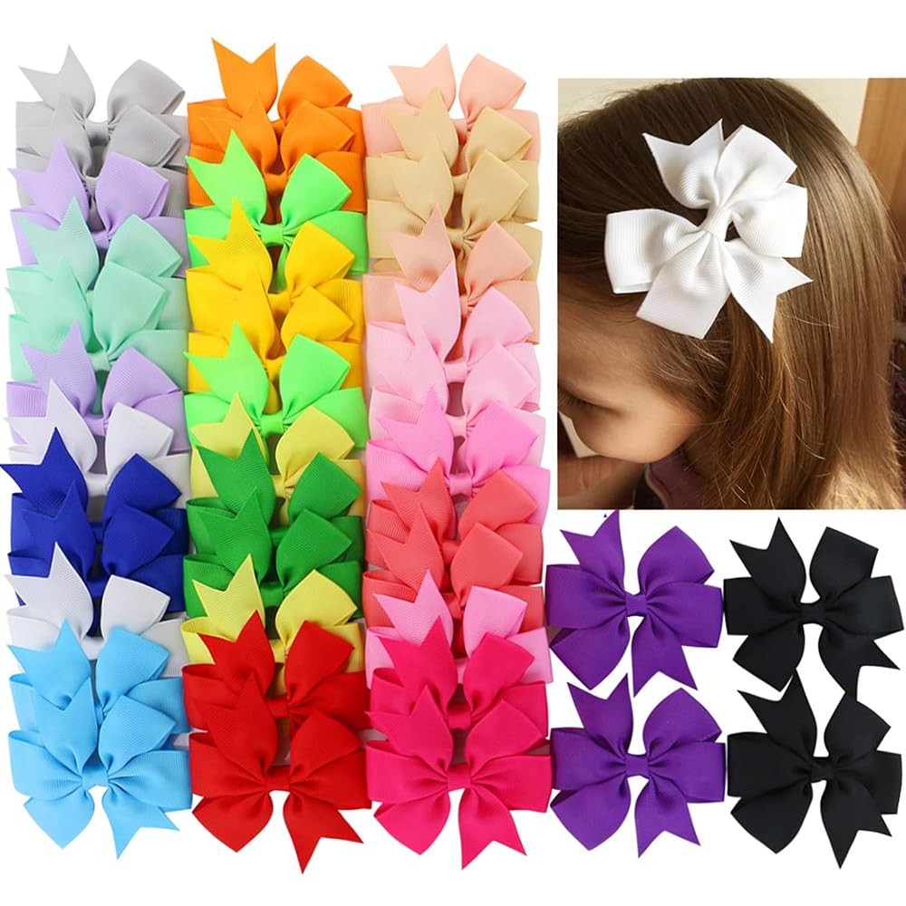 40Piece 3 Inch Grosgrain Ribbon Pinwheel Hair Bows Alligator Clips for Girls