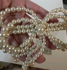 Vtg 80s Faux Pearl Bow Barrett Hair Clip Cream Silvertone 5″ Prom Wedding Formal
