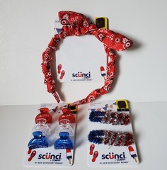 Lot Knotted Bandana Headband, 2 Barrettes, 6 Hair Clips Red White Blue Patriotic
