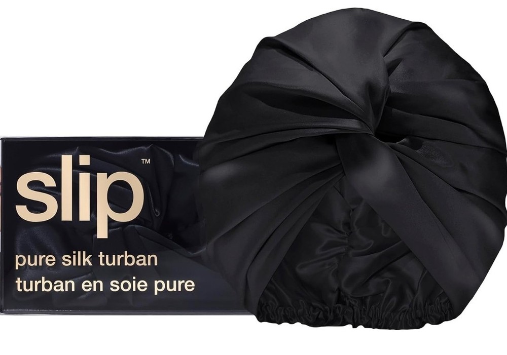 Slip 100% Pure Mulberry Silk Pull-On Ultra Soft & Gentle on Hair Black Turban