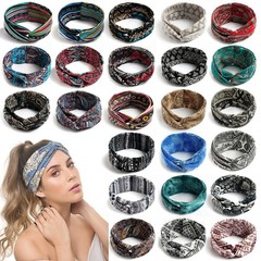 Vintage Cross Turban Hair Band Bohemian Print Bandana Headband Hair Accessories