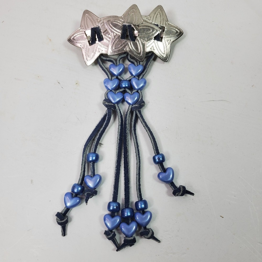 Handmade Tribal Hair Barrette Black w/ Blue Heart Beads