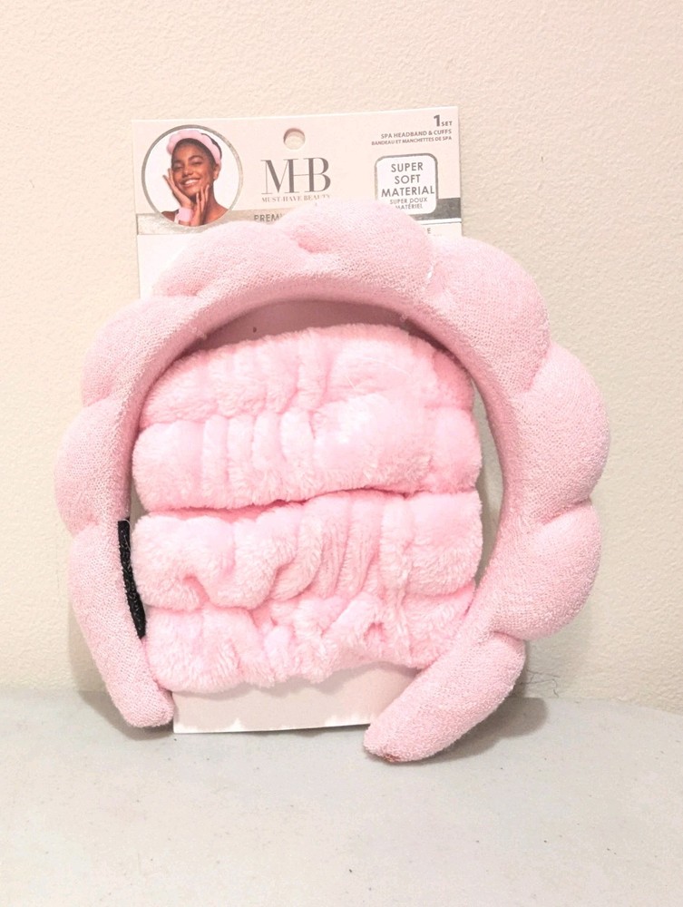 Must Have Beauty Premium Spa Headband & Wristband Set elegant pink