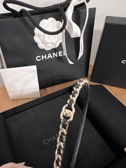 CHANEL Black Leather and Gold Metal Chain Headband -FULL SET- Bag, box, papers