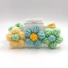 Pastel Blue, Green & Yellow Crochet Flower Claw Clip, Large, Hair Accessories