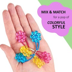 24pc Flower-Shaped Bright Multicolored Twin Bead Ponytail Elastics