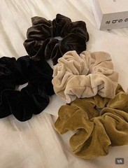 Velvet Scrunchie Set for Women, 4 Solid Colors: Black, Brown, Beige, Olive