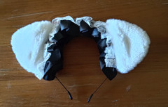 Gothic Lolita Lace Cat Ear Cosplay Headband w/Bells & Bow Black&White *US SELLER