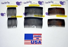 6 Combs x Good Hair Days Brown Black Side combs Hair Made in USA, 3 Sets