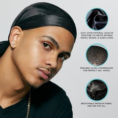 KISS Colors & Care Luxe Power Wave Silky Satin Durag, Premium Quality, Black