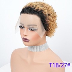 1cmx13cm Lace Frontal 100% Human Hair Wavy Pixie Cut Full Wig for Women,9 colors