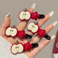 4PCS Apple & Star Hair Clips Set, Cute Red Fruit-themed Hairpins, Adorable Hair