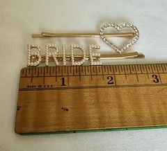 Bride Hair Pin Set Faux Seed Pearls & Rhinestone Heart Hair Pin Gold Tone