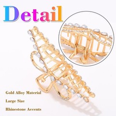 Pecieco Gold Bow Rhinestone Hair Claw 1 Count (Pack of 1), & Silver