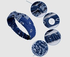 Headband Buttons Face Masks Holder Ear Saver Blue Paisley US Seller Fast Ship