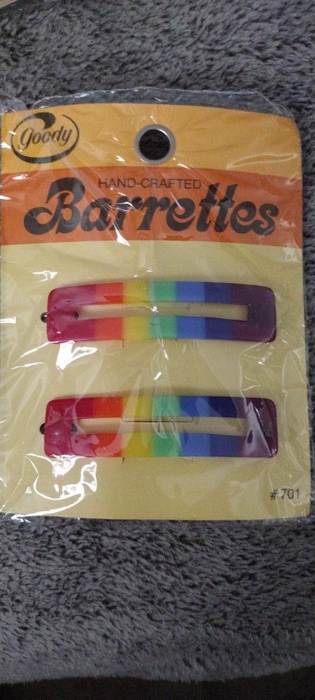 1975 Goody 2.5″ Rainbow Barrettes w/Wire Clasp Sealed New NOS Taiwan