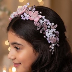 Flower Girl Headpiece Pink Bride Headband Wedding Hair Accessories for Girls
