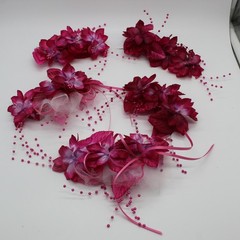 Floral Hair Clips Set 5pc Fuchsia Pink Purple Wedding Prom Good Accessory