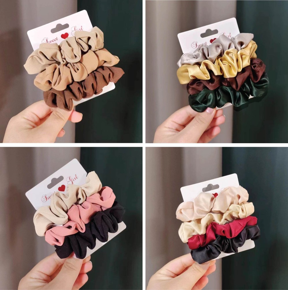3 – 4 Pcs Silk Fabric Satin Fabric Hair Scrunchies Hair Ring Band