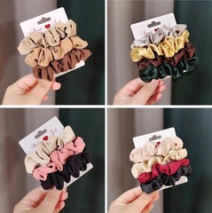3 – 4 Pcs Silk Fabric Satin Fabric Hair Scrunchies Hair Ring Band