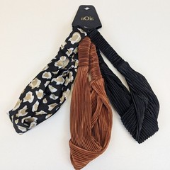 nOir Pleated Twist & Patterned Stretch Fashion Headbands Set of Three