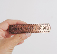 Vintage Copper Hair Barrette Clip Etched Southwestern Geometric Patterns Native