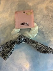 Scunci Brand Scrunchie Black and White Paisley Bow Hair Accessory