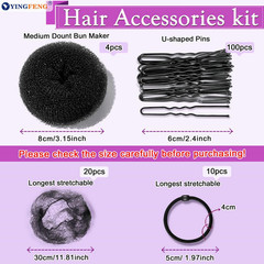 134 Pcs Black Hair Bun Maker Kit Medium – 4 Bun Hair Pieces for Women, 20 Hair N